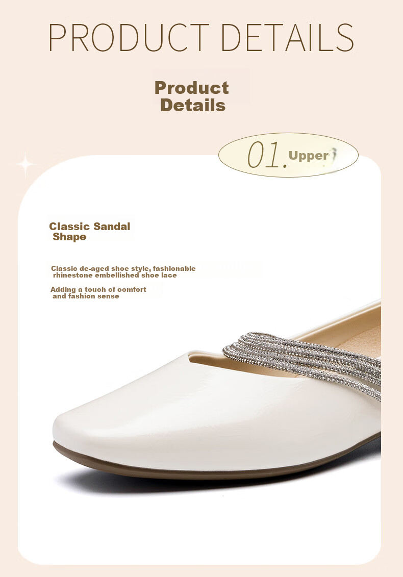 LAORENTOU Women's Single Shoes, Evening Wind Shoes, Mary Jane Heel, Elegant Rhinestone Chunky Heel, Fashionable Women's Shoes, LB15538, Beige, Size 35 2