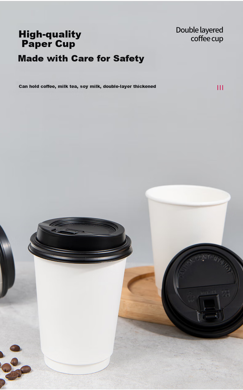 Fangcaodi Disposable Paper Cups, 400ml*50 Pieces, Double-Layer Hollow Insulated Coffee Cups, Thickened Water Cups, Soy Milk And Milk Tea Cups with Lids 5