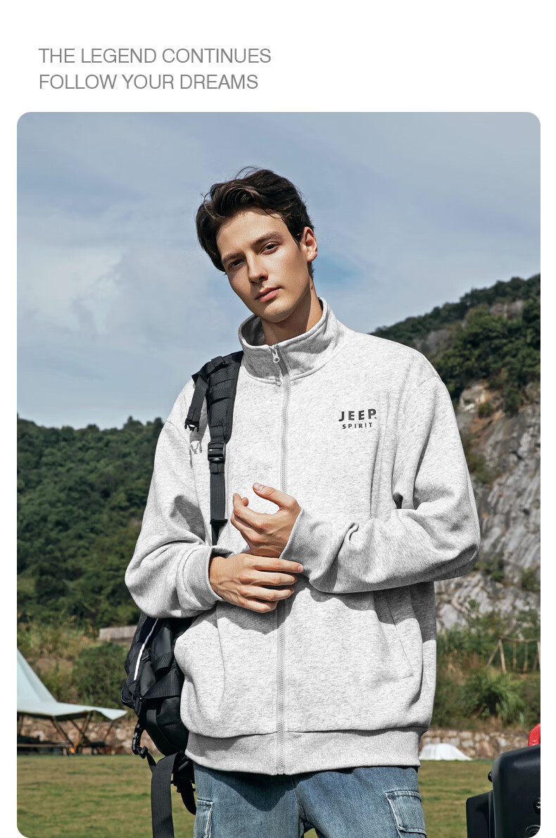 JEEP SPIRIT Men's Spring Outdoor Running Set Lightweight Cotton Casual Two-Piece Jacket and Pants 6