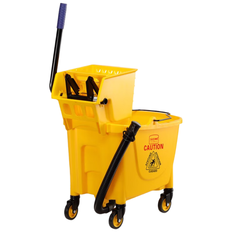 Stu Reinforced Mop Wringer Bucket Household Commercial Cleaning Mop Bucket 34L Yellow with Drain Pipe