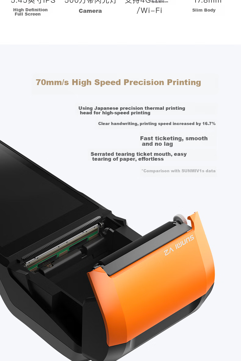 Sunmi SUNMIQ Second Generation Standard Edition, Portable Handheld Cash Register, Mobile Ordering Machine for Restaurants And Retail, Receipt Printer, QR Code Payment And Cash Register, 2+16GB 8