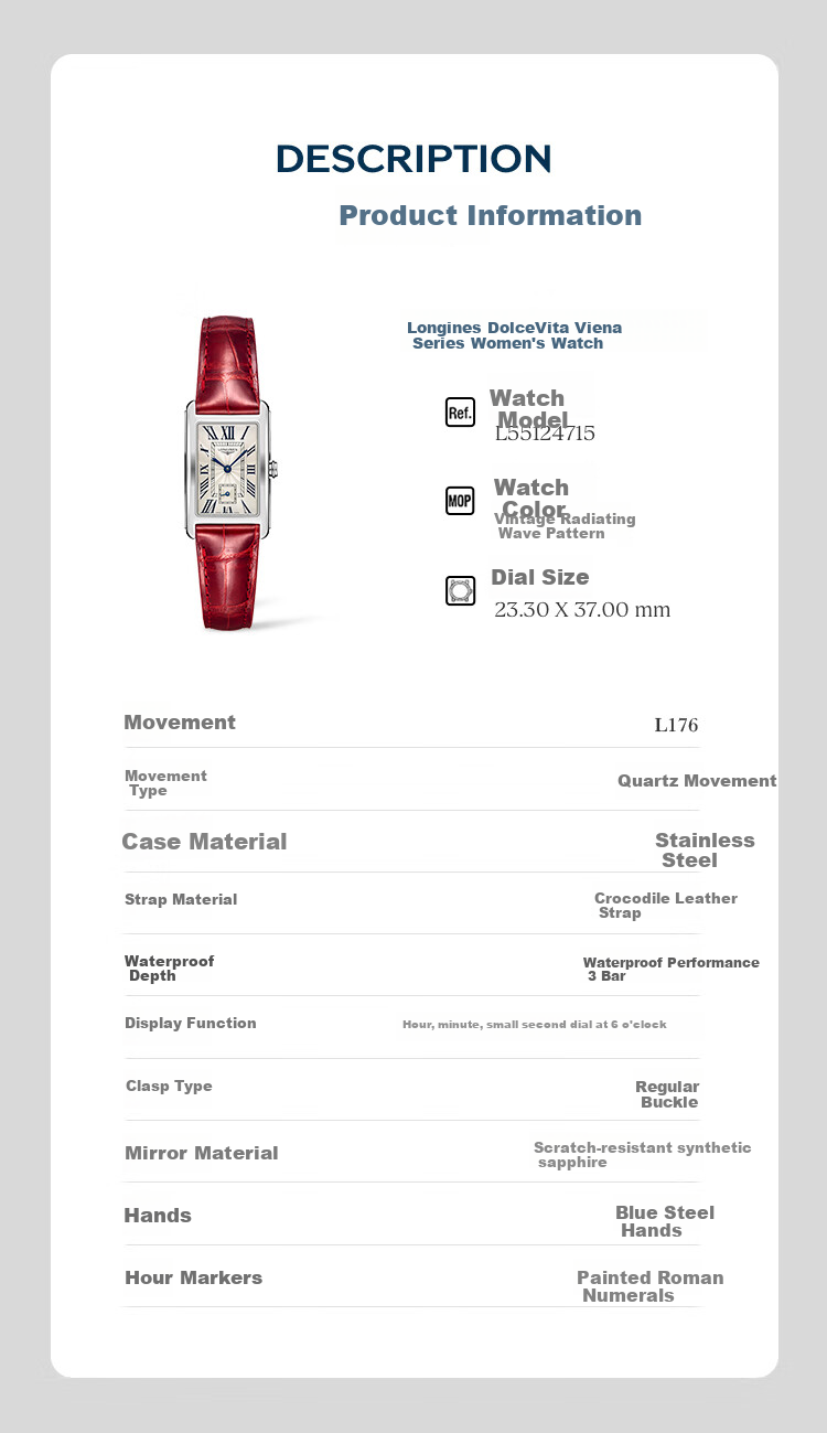 LONGINES Swiss Watch, De Vina Series, Women's Leather Strap Quartz Watch L55124715 5