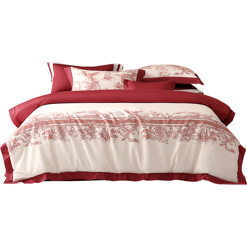 Shuixingjiafang Bedding Set, 60-Count Long-Staple Cotton, Printed Duvet Cover, Pure Cotton All-Season Chinese-Style Set, Bed Sheet Style, for 1.8x2 Meter Bed - Xiangshui