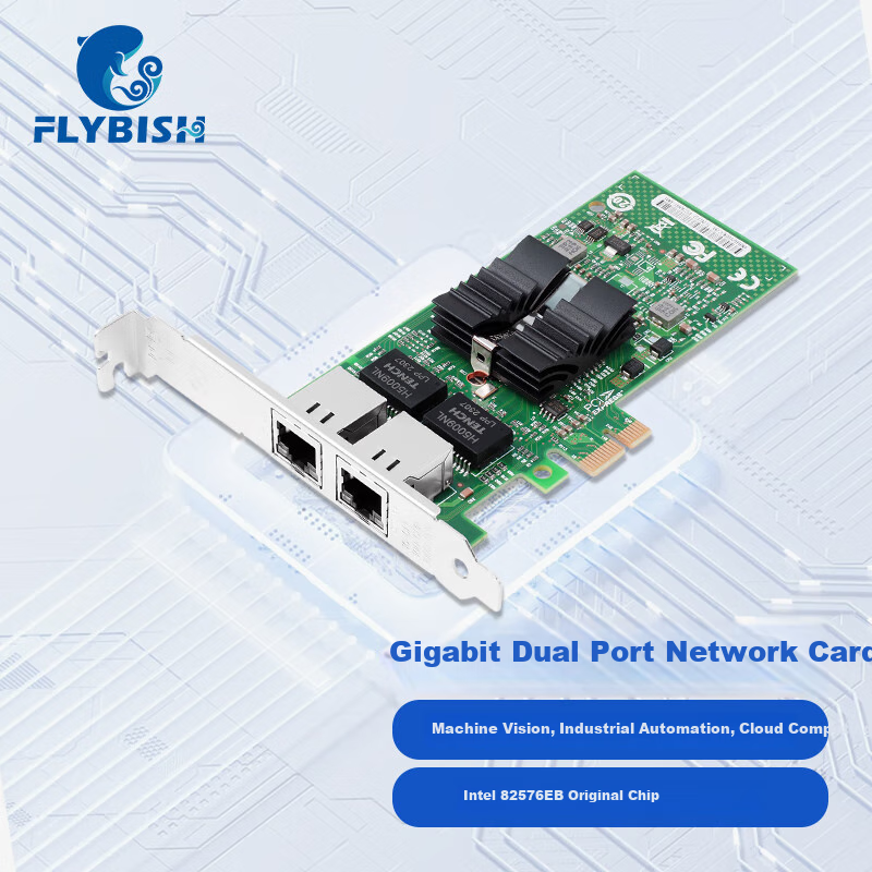 FLYBISH NA576-T2 PCI-E X1 Gigabit Dual-Port Server Network Card with Two Ports, Soft Router ROS Aggregation, Intel 82576 Chip