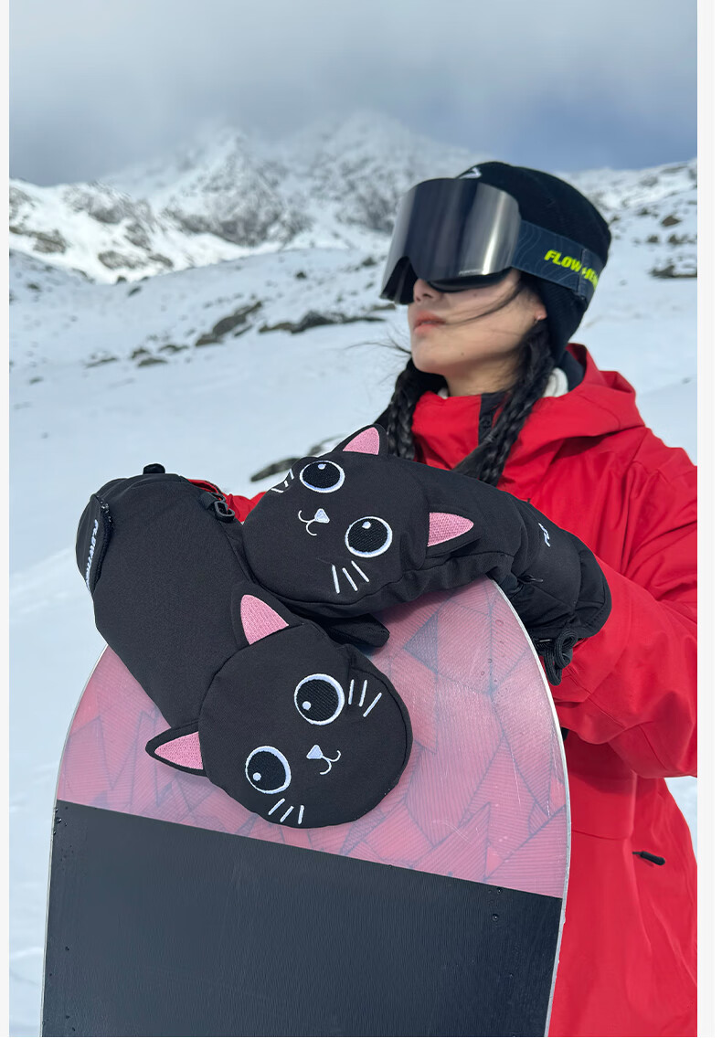 Flow Theory Waterproof Insulated Fleece-Lined Cute Cartoon Ski Gloves for Men and Women 7