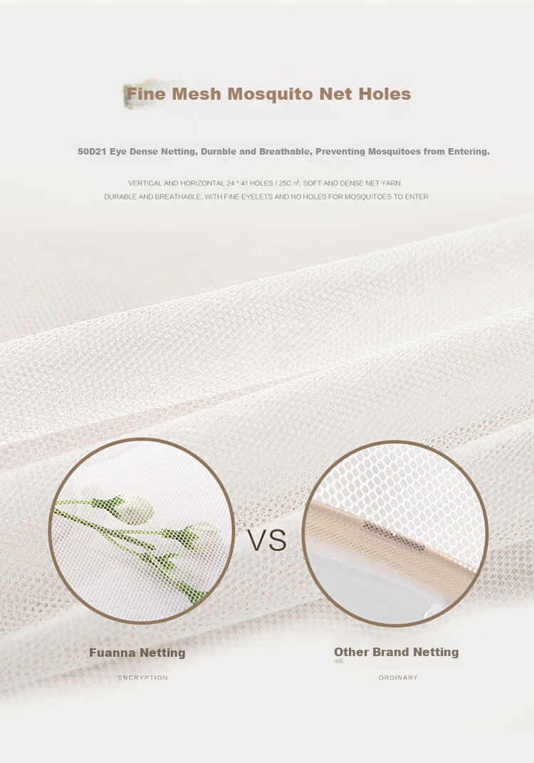 FUANNA Home Mosquito Net, Baby Fall Prevention Fence Mosquito Net with Three Doors, 1.5x2 Meter Bed, Light Coffee [Dense Mesh] 5