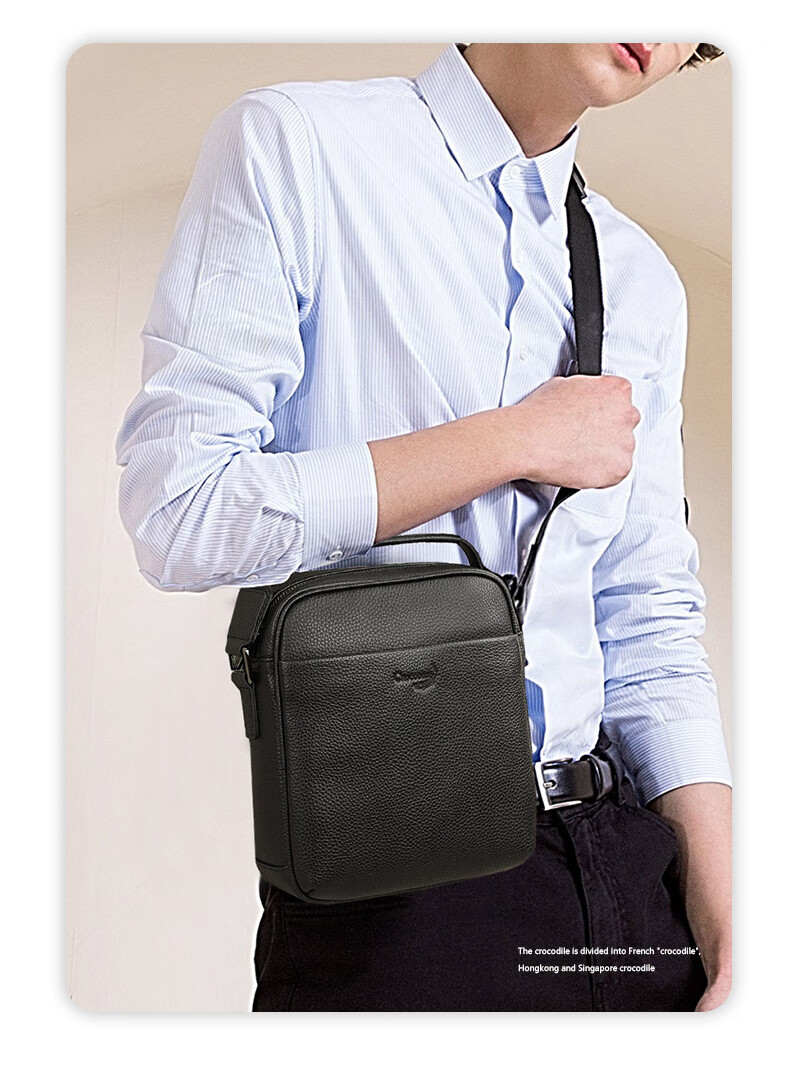CROCODILE Top-Grain Leather Men's Casual Shoulder Bag, Fashionable Versatile Youth Crossbody Bag T1167 Gift for Boyfriend 3