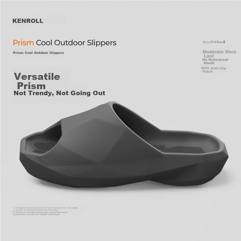 KENROLL Men's And Women's Casual Home Thick-Soled Comfortable Outdoor Trendy Non-Slip Slippers, Graphite Black, Size 42-43 (265mm)
