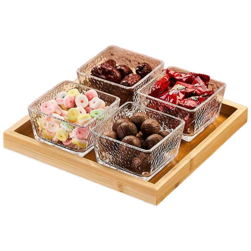 QINGPINGGUO Mid-Autumn Festival And National Day Fruit Plate with Compartments, Dried Fruit Plate, Home Use Candy Snack Dish, Four-Compartment Holiday Gift Box Set