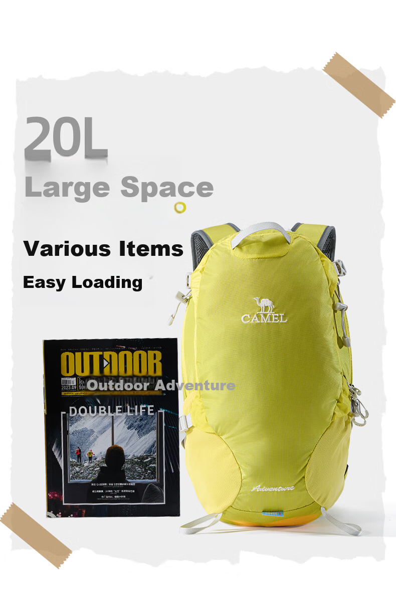 CAMEL Dawn Outdoor Lightweight Hiking Backpack, Sports Camping Leisure Travel Mountaineering Pack, Lemon Yellow 4