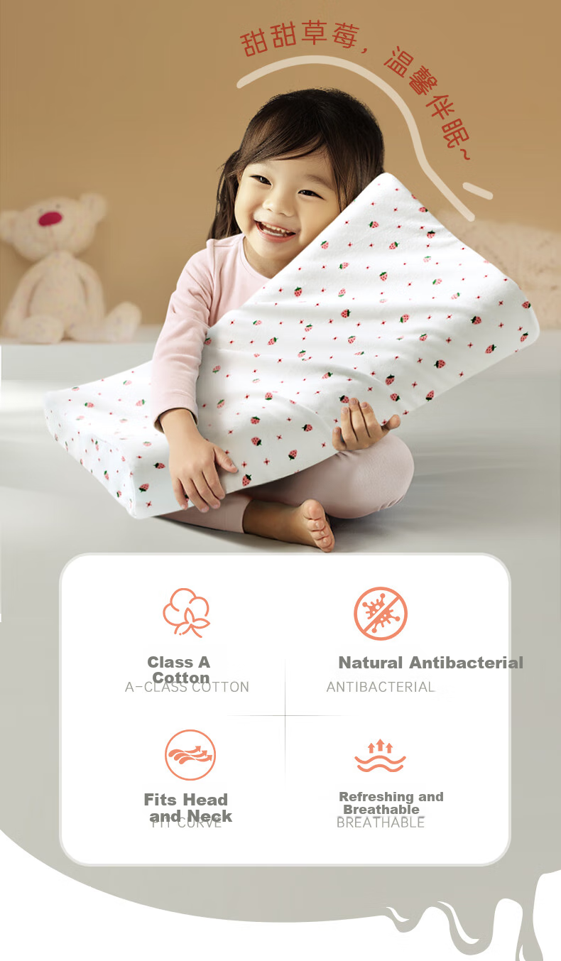 FUANNA Children's Latex Pillow, Class A Imported from Thailand, Antibacterial Children's Neck Support High Pillow, Single Pack, 50*30*7-9cm, White 2