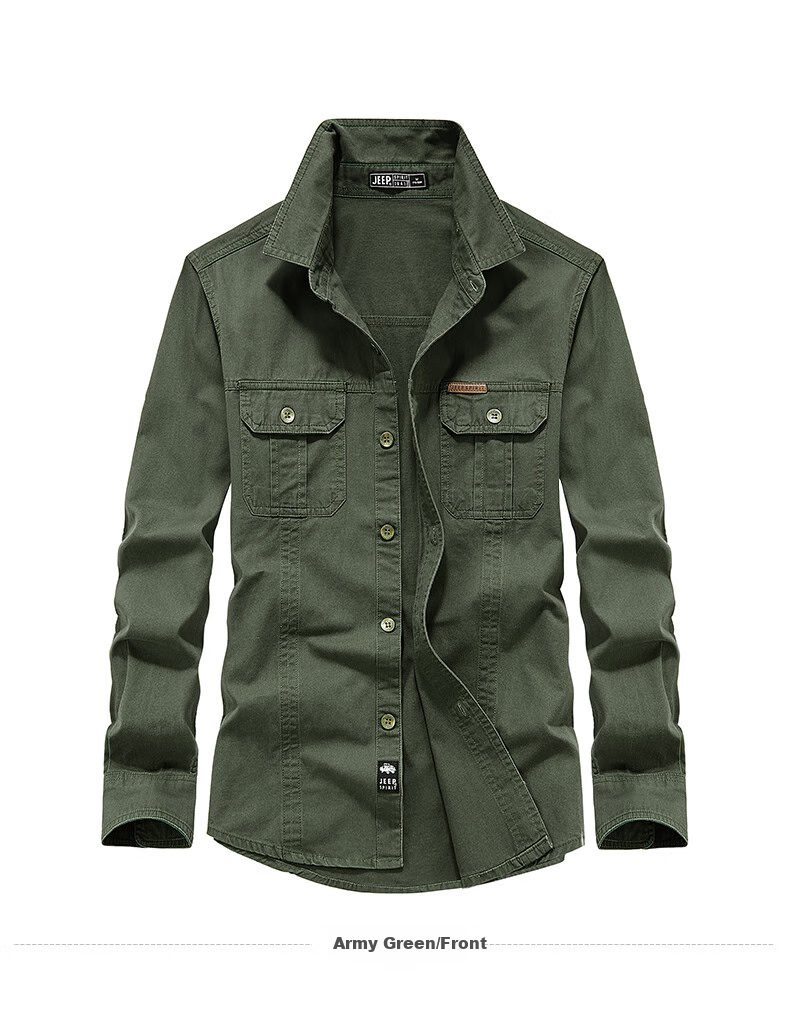 JEEP SPIRIT Men's Shirt, Long Sleeve, Spring And Autumn Washed Casual Workwear Shirt, Men's Jacket, Outerwear, Khaki, 2XL 11