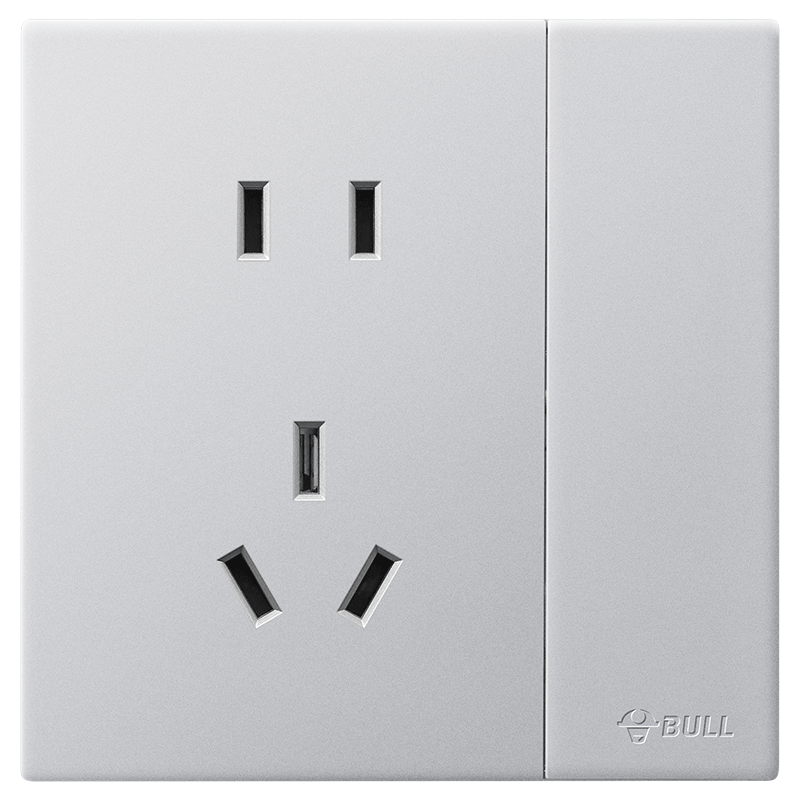 BULL G60 Series One-Gang Double-Control Five-Hole Switch Socket with Switch Ultra-Thin Panel G60E334 Space Silver