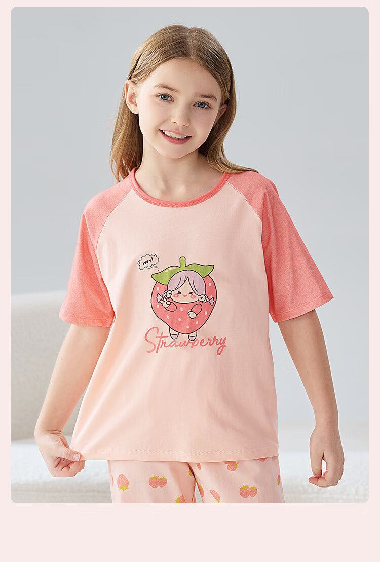 MiiOW Children's Pajamas [100% Cotton], Girls' Summer Thin Round Neck Pajamas, Baby Girl Wearable Loungewear Set 6