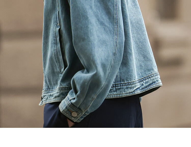 Dme Small Round Neck Denim Jacket Spring Straight Shoulder Sleeve Slim Fit Short Denim Jacket 15
