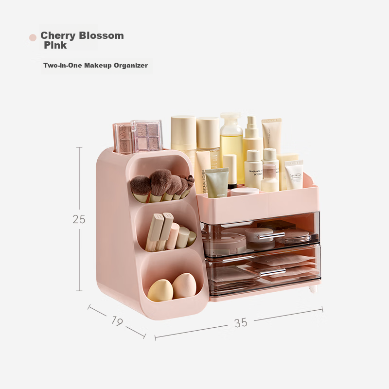 EACHY Cosmetic Storage Box, Large Capacity, Desktop High-End Feel, Multi-Functional Drawer-Style Lipstick Case for Skincare Products - Cherry Blossom Pink