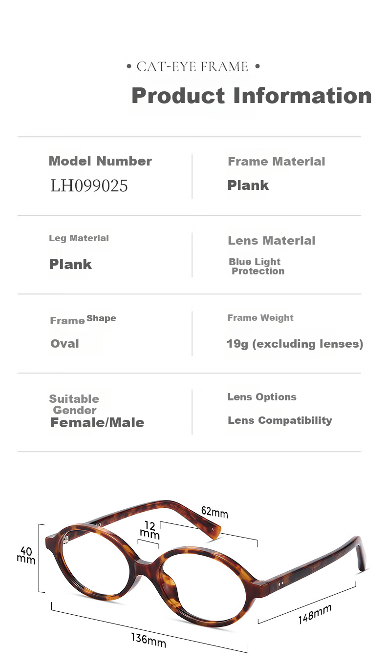 LOHO Oval Small Frame Glasses for Nearsighted Women, with Prescription Zeiss Lenses, Anti-Blue Light, Korean Style, Bare Face 11
