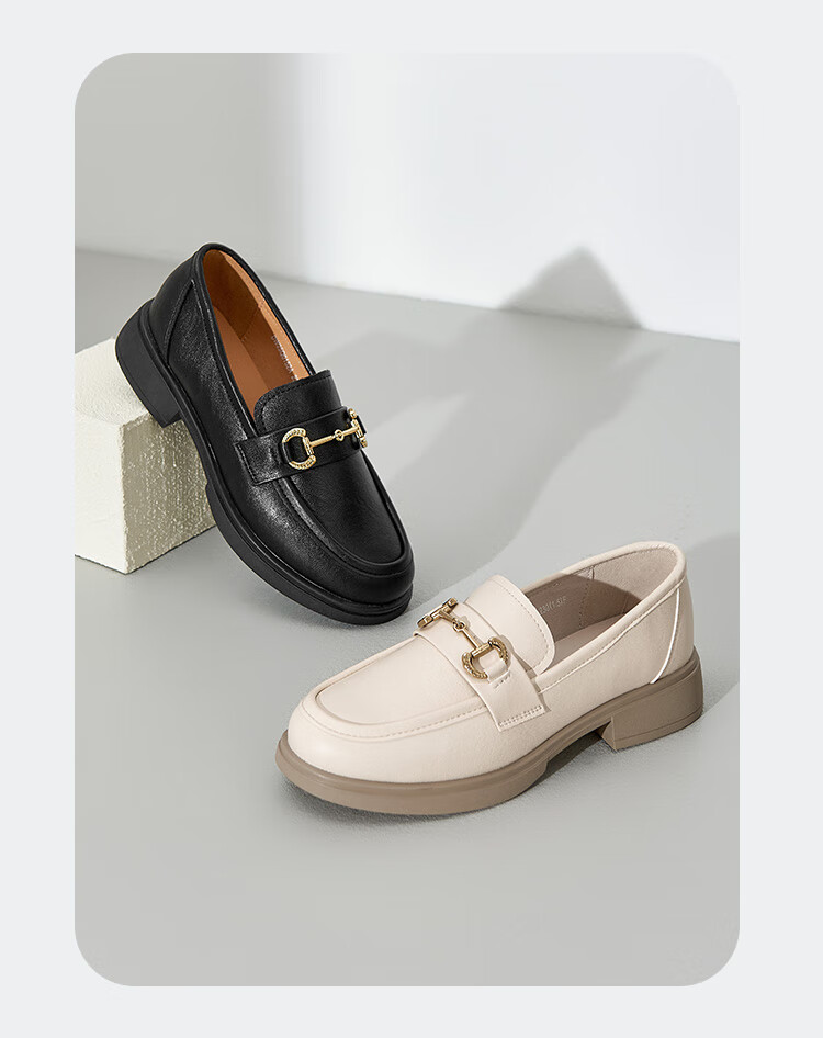Dadong Women's Loafers 2025 Spring Autumn New Thick Mid Heel Slip-On Round Toe Buckle Leather Shoes Q0152 2