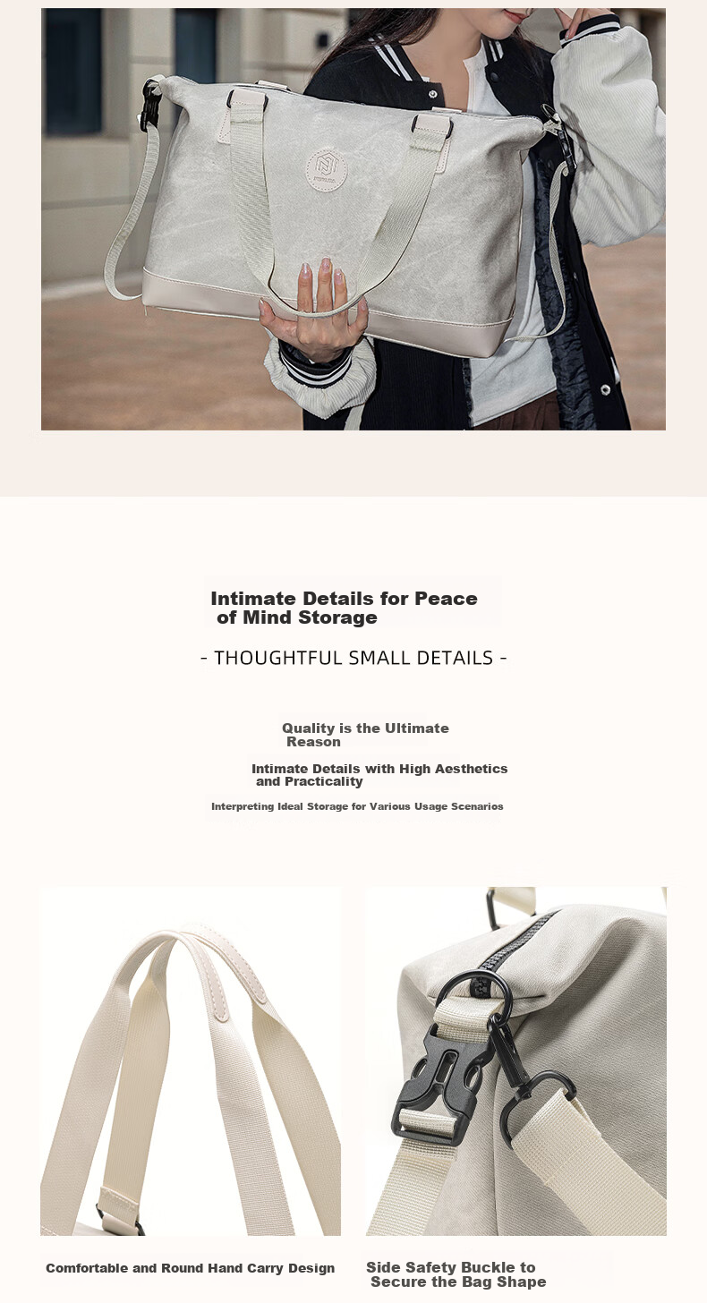 Bangnimeijia Short Trip Storage Bag, Portable Clothing Pouch for Business Trips, Leather Waterproof Zipper, 16cm, Beige 11