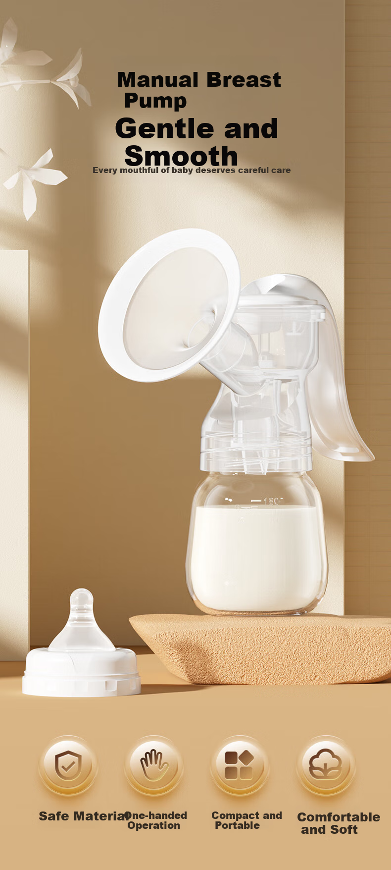 Missbaby Manual Breast Pump, Milk Extractor for Postpartum Women, Portable, High Suction Power, Manual Breast Milk Collector 1