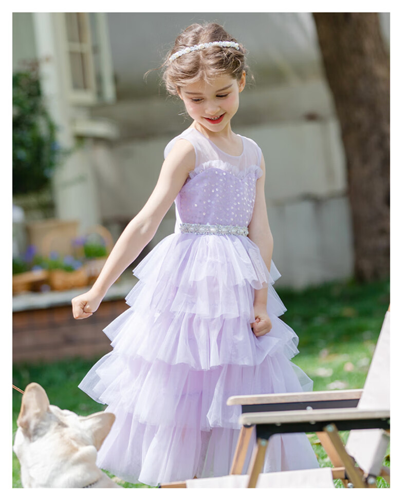 Fulromy Girls' Dress Cake Princess Dress Little Girls Tulle Cake Dress Medium and Large Children's Formal Dress Pink 165 7