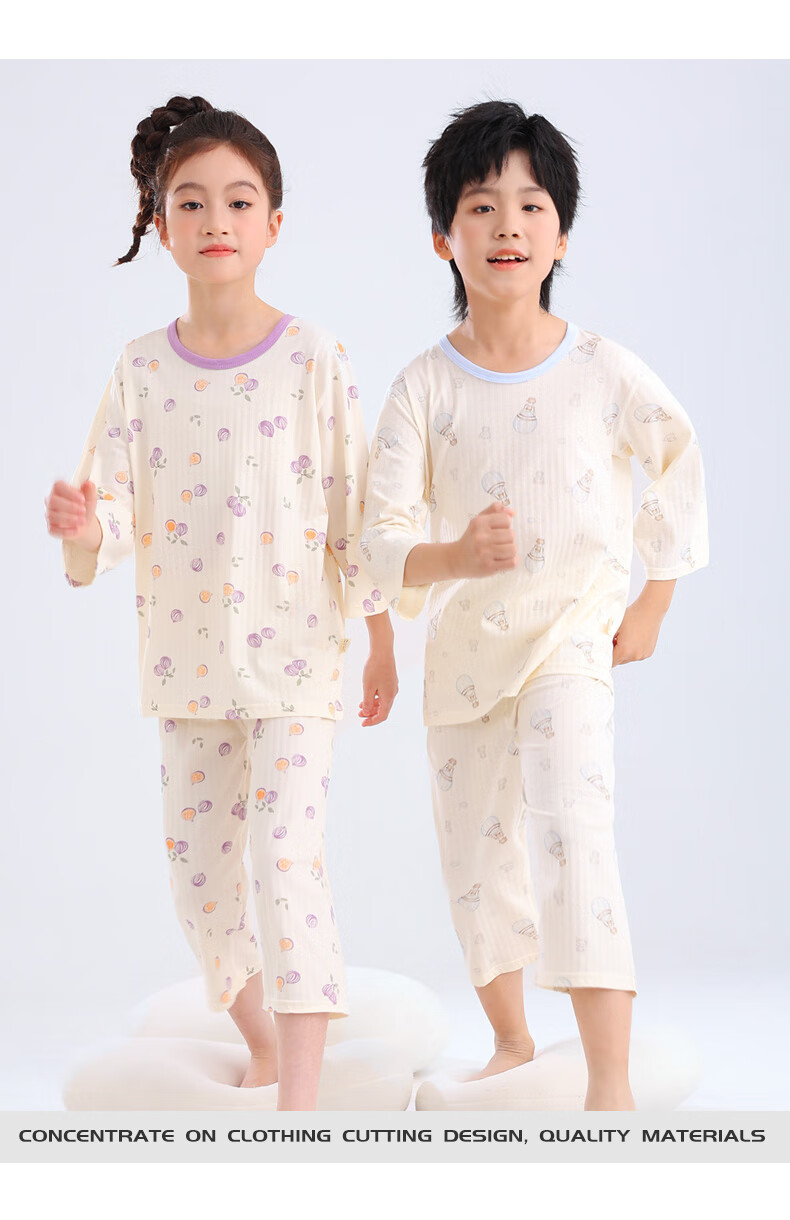 YUZHAOLIN Children's Pajamas Spring Boys And Girls Home Wear Set Cotton Student Air Conditioning Clothes Blue Dinosaur 140 11