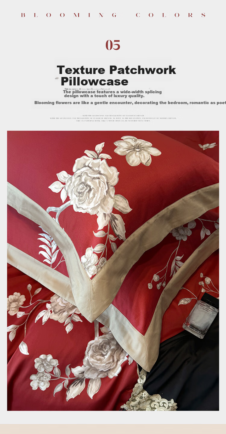 Dohia 60-Piece Pure Cotton Wedding Bedding Set, Four-Piece Set Including Bed Sheet And Duvet Cover for 2.2x2.4 Meter Bed 9