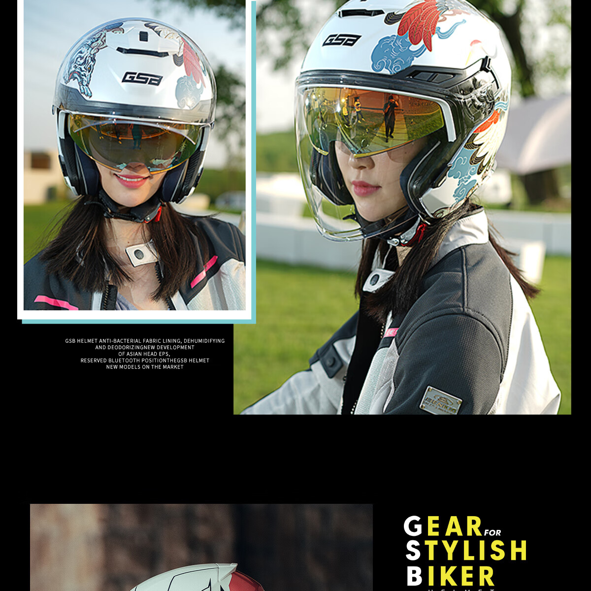 GSB Motorcycle Helmet 3/4 Half Helmet Dual Visor 3C Certified All-Season Unisex G-263 6
