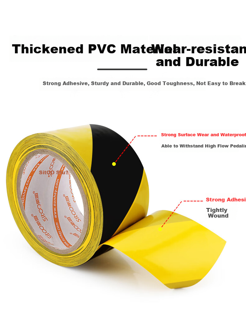 Sitoo Windproof Rice-Shaped Sticker Window, Yellow Safety Warning Tape Floor Marking Zebra Tape Floor Line PVC Caution Line Non-Stick Adhesive 48mm*20m*30 Boxes 2