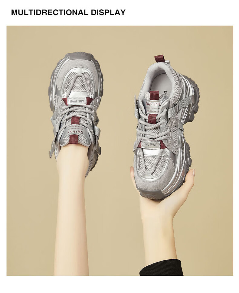 DAPHNE Chunky Sneakers for Women, Thick-Soled Trendy Versatile Casual Shoes, Height-Increasing Comfortable Sports Shoes, Travel Shoes for Women, Silver Red Color, Size 40 12
