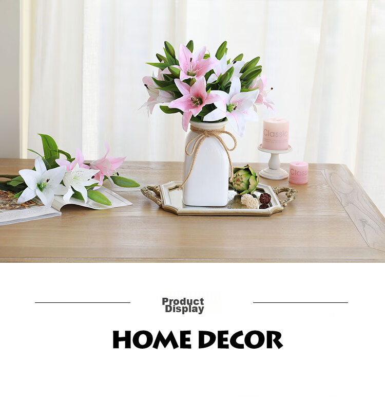 SUGER LOVE Nordic Style Multi-Head Lily Artificial Flower Bouquet, Living Room Decoration, Textured Silk Flowers, Fake Plants, Plastic Flowers 7