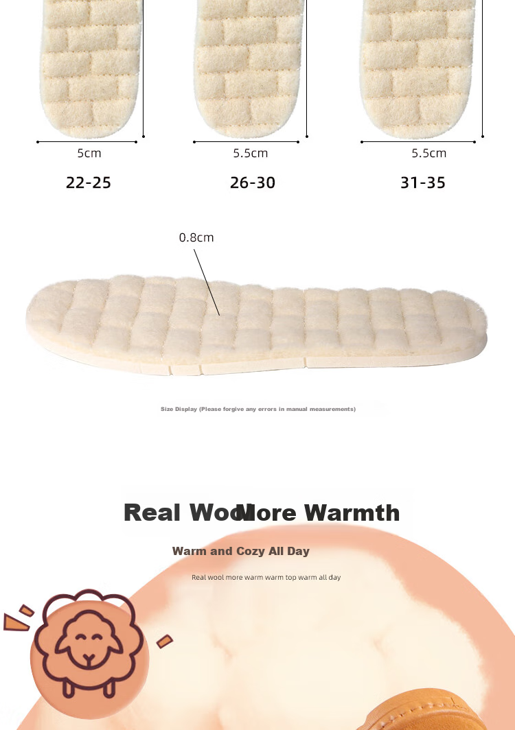 FOOTOPPO Wool Latex Children's Warm Insoles, Winter Cold-Proof Thickened Wool Shoe Insoles, Autumn And Winter Fleece-Lined Soft-Bottom Wool Shoe Insoles for Winter 2