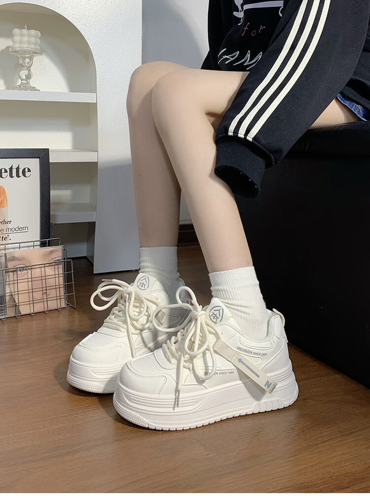 RENBEN Thick-Soled White Sneakers for Women, 2025 New Spring And Autumn Style, Popular Korean Version, Height-Increasing Casual Sports Skateboard Shoes for Wome 10