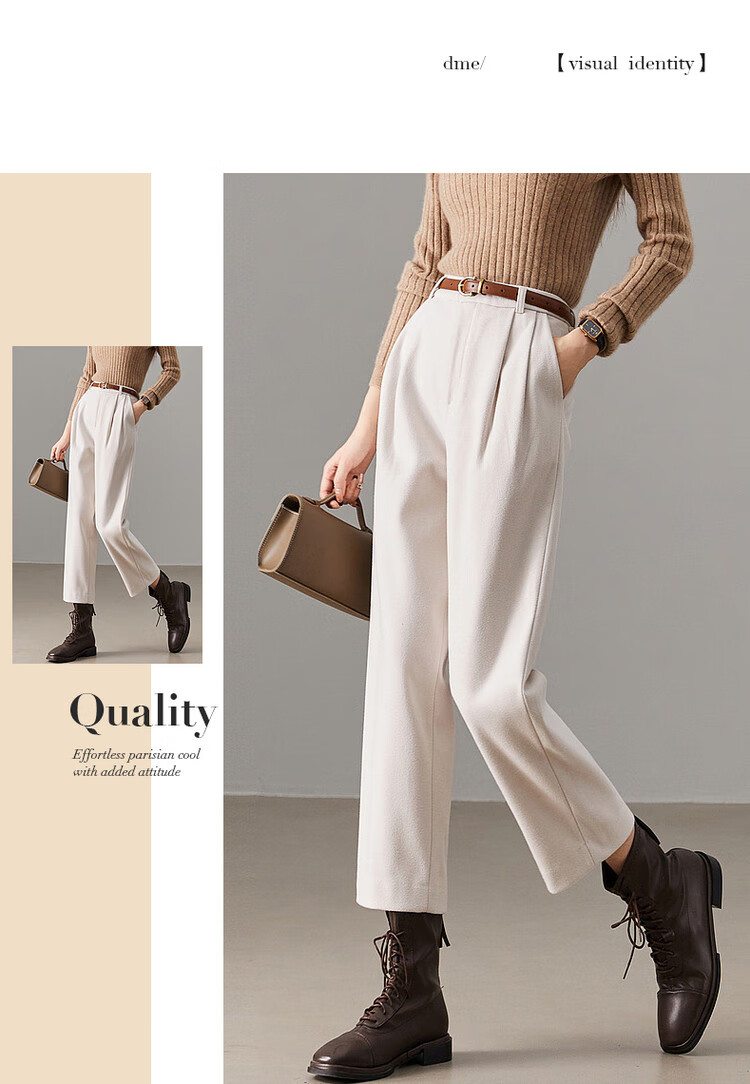 Dme Warm Brushed Harem Pants, Winter Mid-Rise Loose Trousers, Women's Plaid Casual Pants, Off-White, S 8