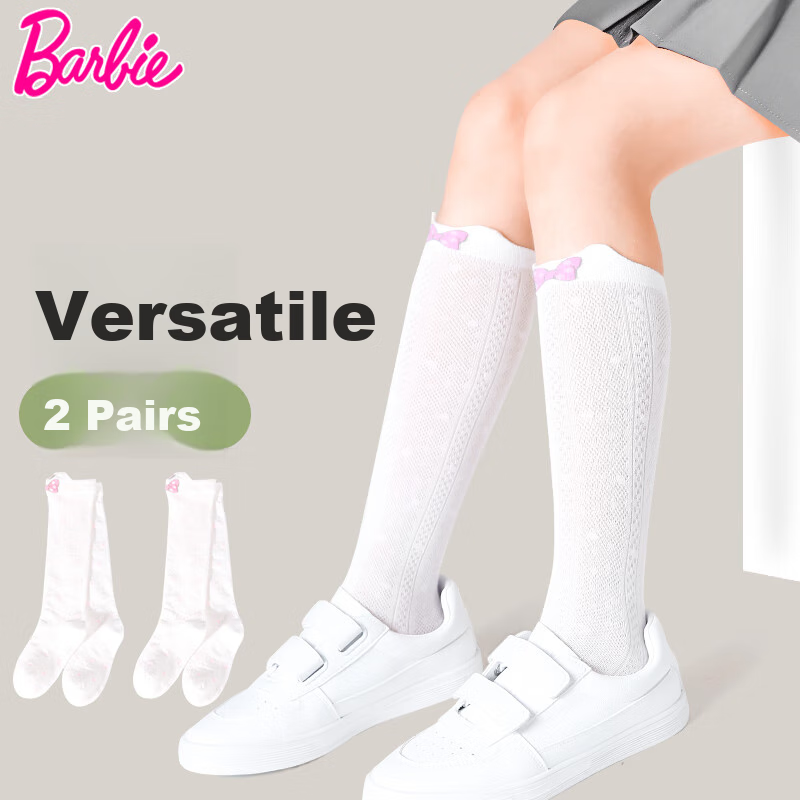Barbie Girls' Mid-Calf Socks, Children's Long Socks, Girls' Thin Spring And Autumn Socks, Baby Half-Leg High Socks