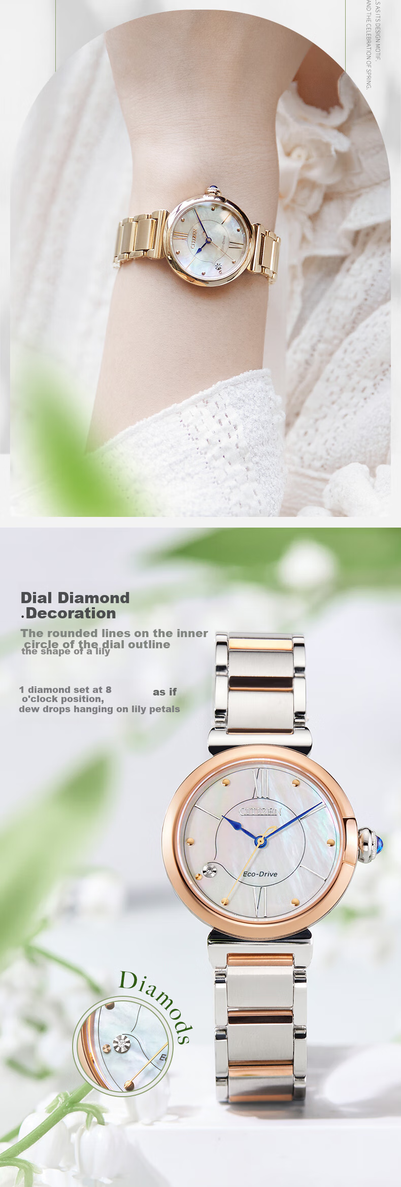 CITIZEN Watch for Women, Japanese And Korean Style, Eco-Drive, Mother-Of Dial, Exquisite Steel Band, Fashionable Gift for Girlfriend, EM1074-82D 4