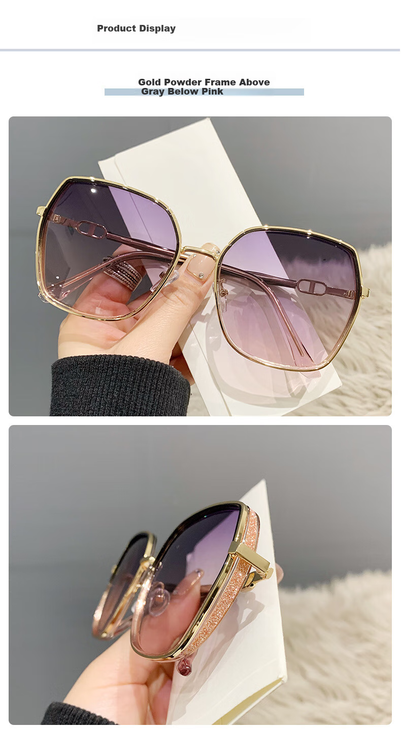 Angelamiao Women's Fashion Street Photography Trendy Starry Glitter Polarized Sunglasses, Sun Protection Outdoor Travel Glasses, Gold Frame 6