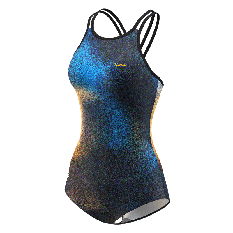 TOSWIM Women's One-Piece Slimming Triangle Strap Swimsuit Blue Ocean Neon M