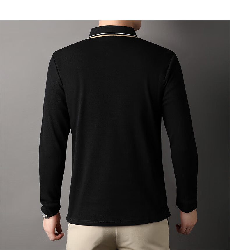ROMON 100% Cotton Long Sleeve Men's Polo Collar Business Casual Knit Shirt Spring Autumn 9