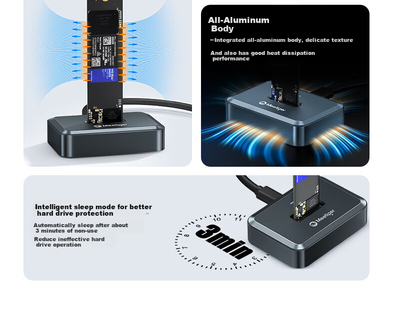 Mihu M.2 SSD Enclosure Base, M2 External Hard Drive Enclosure, NVMe Protocol M2 to USB/Type-C External Box Q1N 4