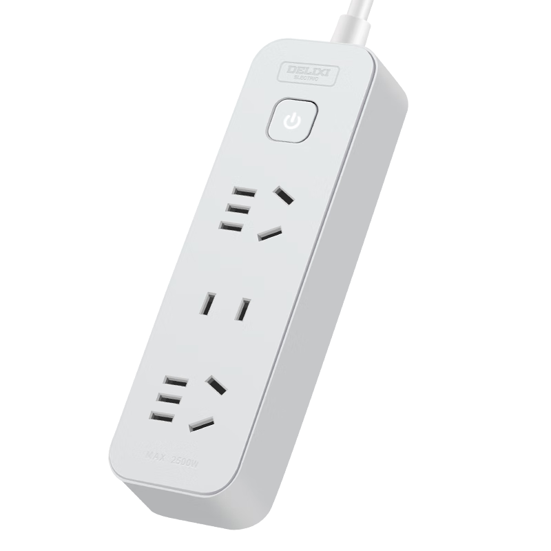 DELIXI National Standard Socket/power Strip/extension Cord/outlet Strip/power Bar 3-Outlet Combination Master Switch, 3 Meters, Moonlight Gray