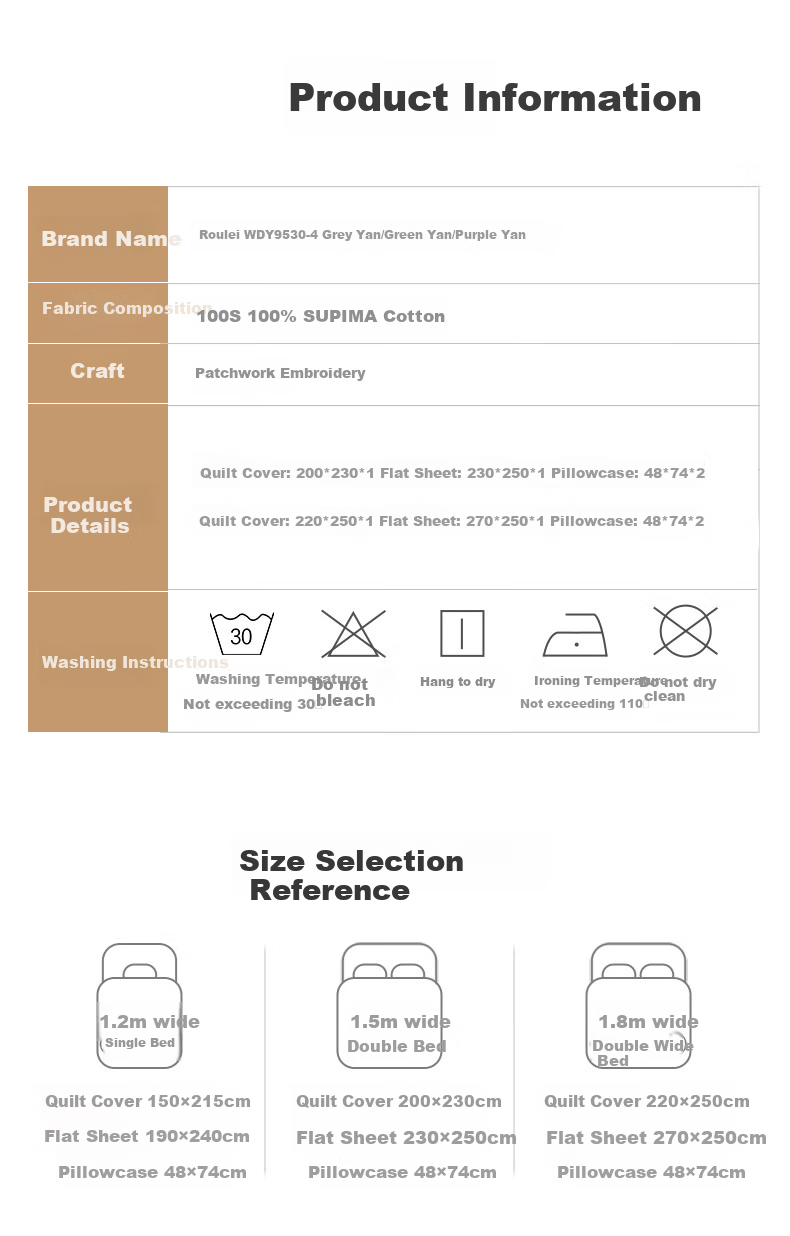 LUOLAI Home Textiles, Pure Cotton Bedding Set of Four Pieces, 100 Count Egyptian Cotton, Luxury Bed Sheet And Duvet Cover Set for Double Bed, 220*250 9
