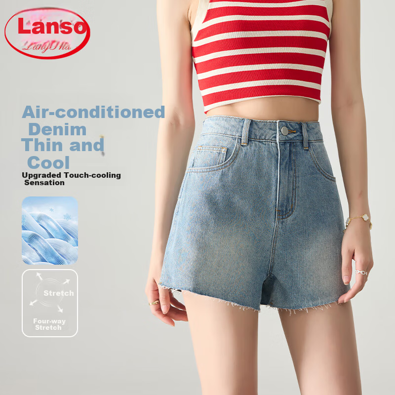 LangSha Women's Loose-Fit Denim Shorts, Lightweight for Summer, Frayed Edges, Straight-Leg Slimming A-Line Wide-Leg Pants, Casual Versatile Hot Pants for Outdoor Wear