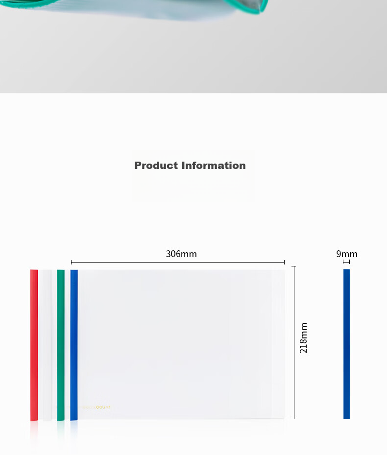 Deli School Supplies, 5 Horizontal A4 Transparent Pull Rod Folders, Student Exam File Folders, Widened And Thickened to 9mm, 4 Single Colors Randomly Selected, 63101 14
