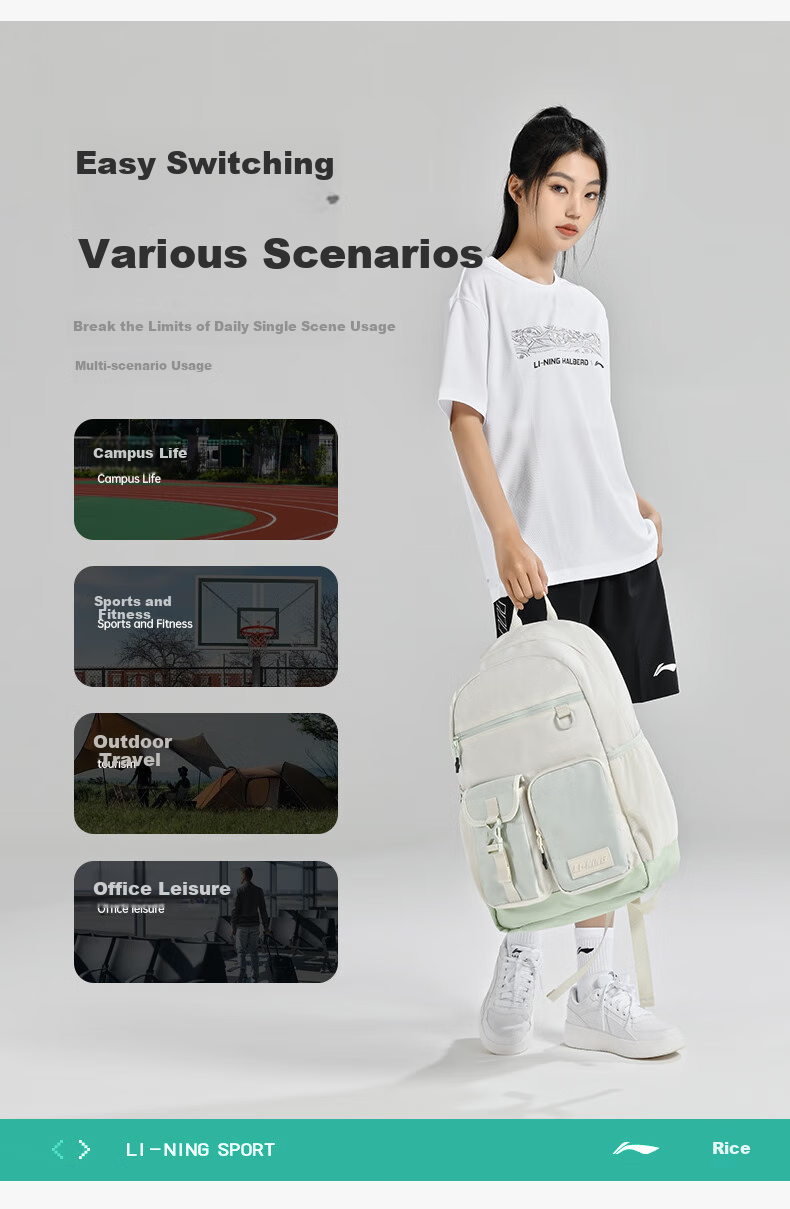 Li-Ning Table Tennis Backpack, Casual Outdoor Bag for Men And Women, Student Schoolbag, Laptop Bag, Lightweight Multifunctional Sports Bag 14