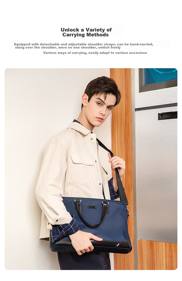 GOLF Business Briefcase for Men, Stylish Nylon Water-Resistant Large Capacity Handbag, Multifunctional Horizontal Style Shoulder Crossbody Casual Men's Bag 5I568364J Blue with Black 3