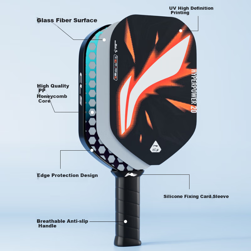 Li-Ning Pickleball Paddle, Fiberglass Adult Professional Competition Level, Children's Beginner Single Racket, Black