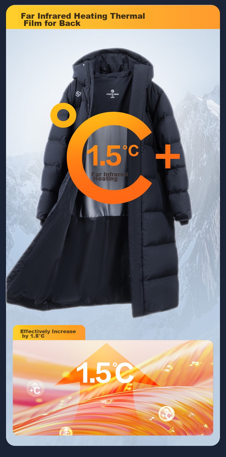 JD Original Long down Jacket, Sports Outdoor Winter Thickened Warm Coat for Men, Black, 2XL 6