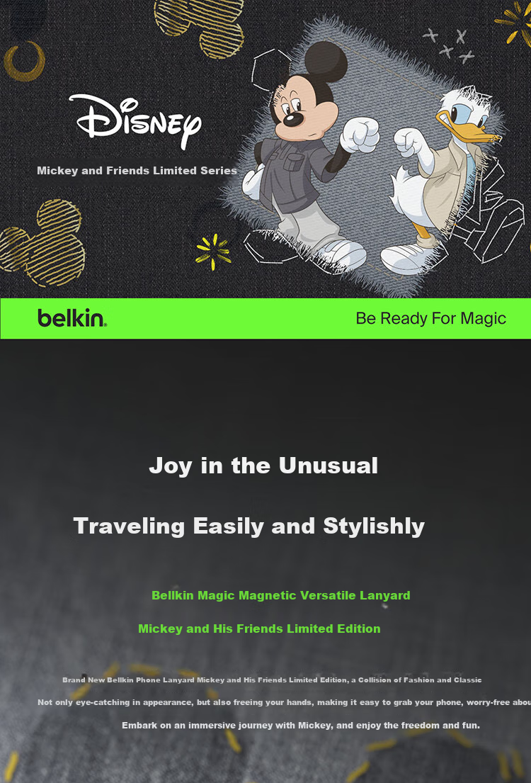 BELKIN Phone Lanyard, High-End Neck Strap for Smartphones, Anti-Loss Cord with Phone Pad, Woven Style, Mickey And Friends Desig 1