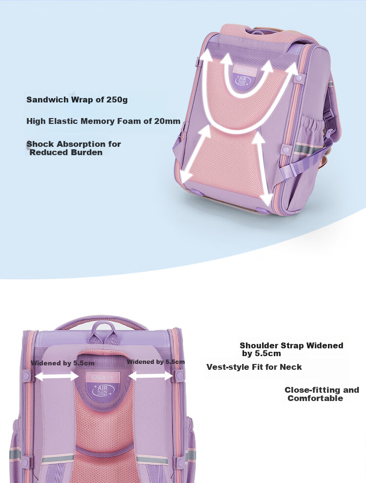 KALA·Y Backpack for Primary School Boys And Girls Grades 4-6, Children's Lightweight Double Shoulder Bag CX2670 Meilade Brow 6